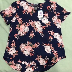 NWT Navy and Pink Floral Chiffon Blouse
